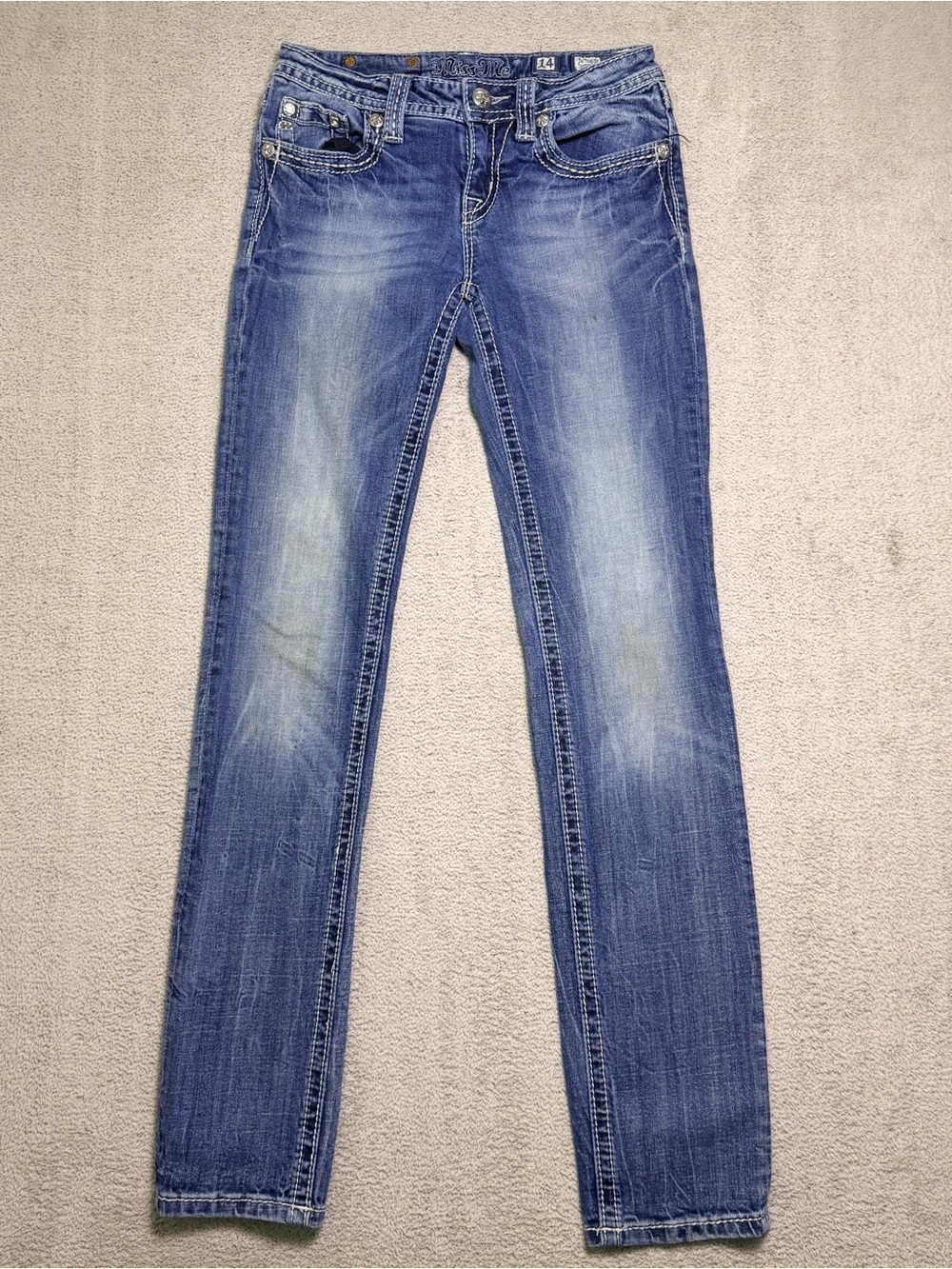 Miss Me Girls Skinny Jeans Size 14 (Fits 24x29) Rhinestone Bling Embellishment